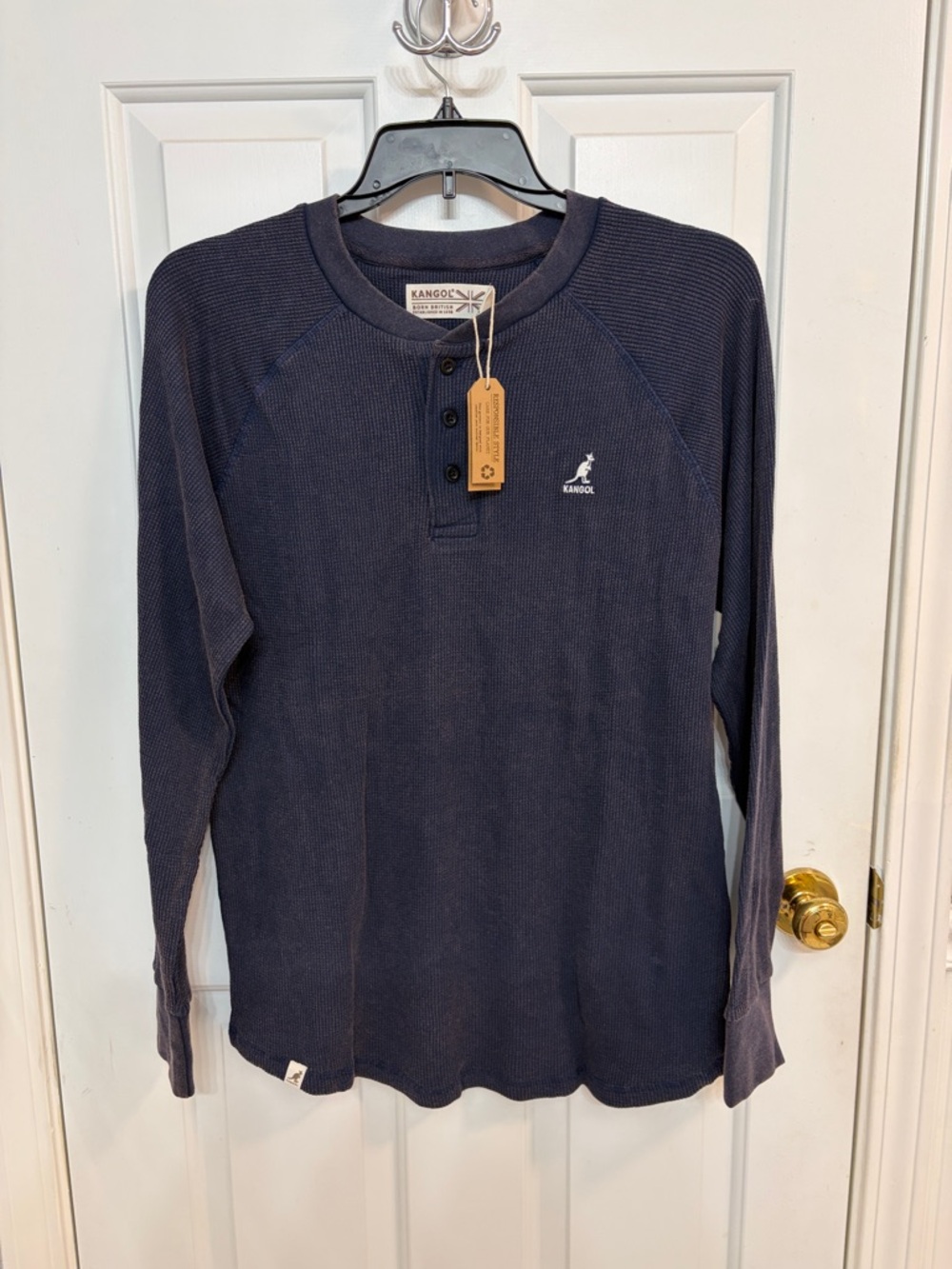Kangol Navy Waffle Knit Henley Pullover